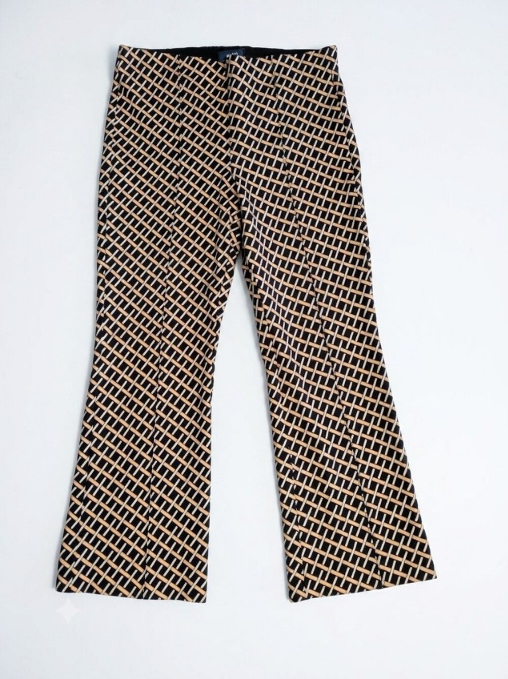 Anthropologie Maeve Poppy Kick Flare Pants Med Geometric Pull On Stretch Retro